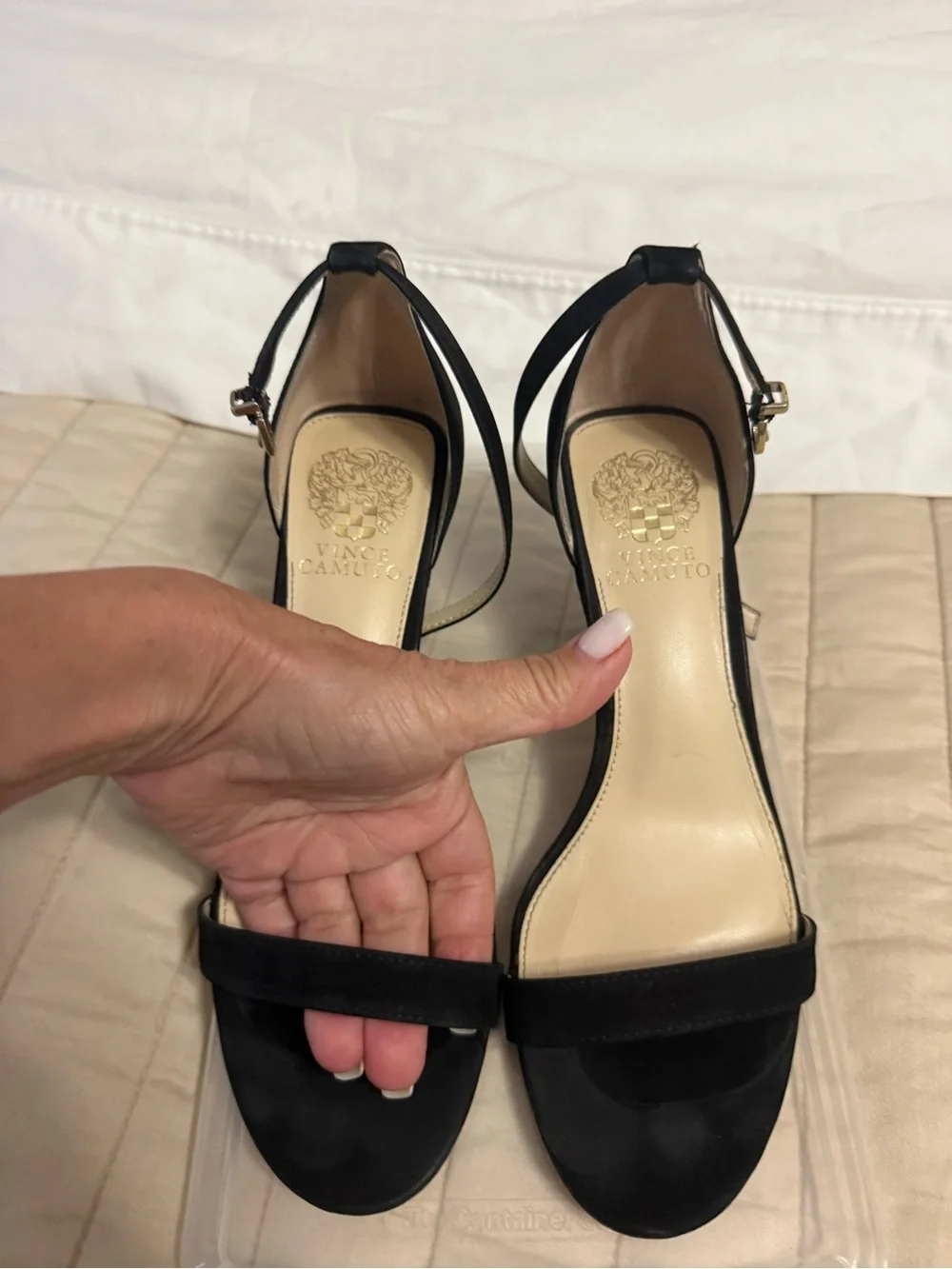Vince Camuto Black Suede Open-Toe Ankle Strap Heels